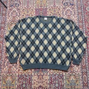 Windridge Mens XXLT Argyle Sweater Pullover Blue Tan Crew Neck Long Sleeve Knit